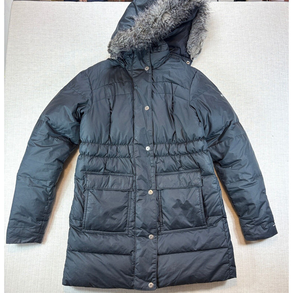 Columbia Long Down Puffer Jacket Coat Removable Faux Fur Hood Gray Size M - Picture 1 of 2